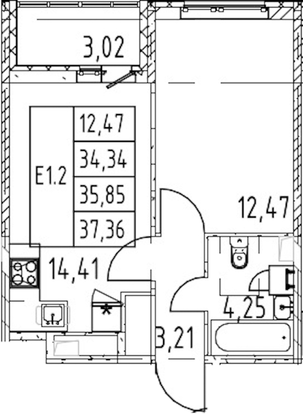 1-комнатная квартира 34.34 м², 2/12 эт., ЖК «Полис ЛАВрики»